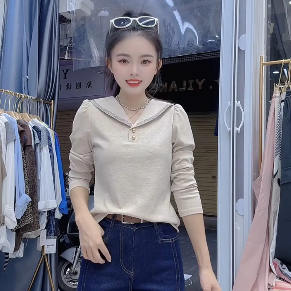 《盈盈家》新款V领简约通勤显瘦百搭翻领上衣