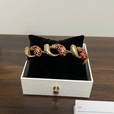 合金合成锆石手链 【花绽金福】新年限定·新中式手绘珐琅复古手链