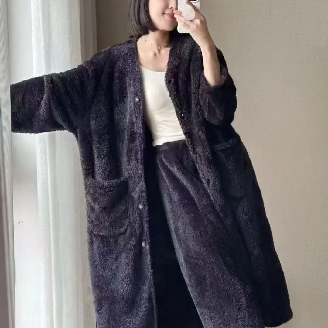 情侣睡袍秋冬加绒加厚法兰绒保暖家居服男女长款时尚珊瑚绒睡衣