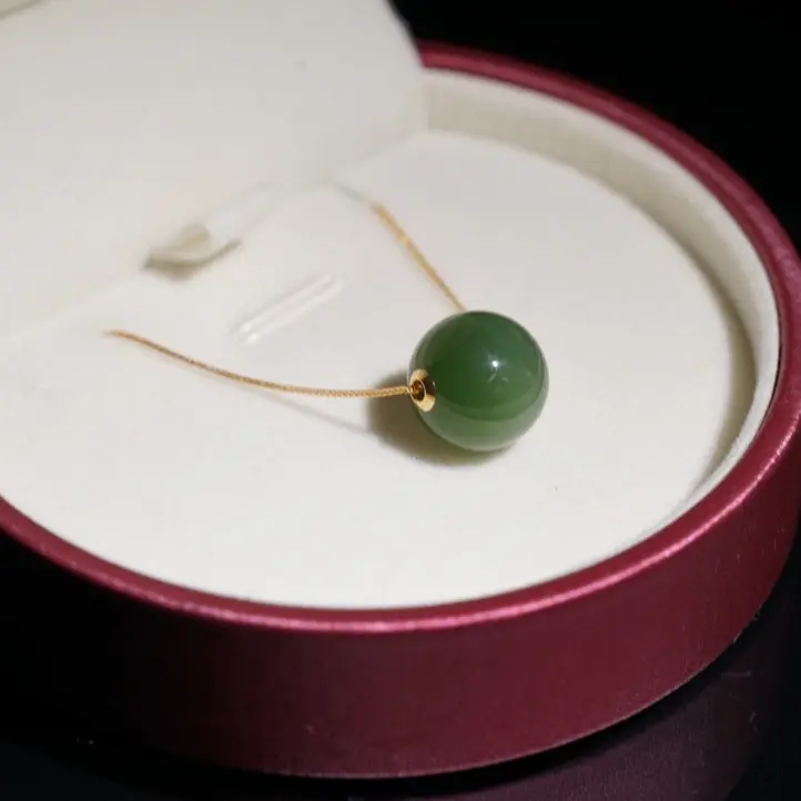 和田玉碧玉带猫眼圆珠转运珠路路通简约百搭18k金镶嵌（不带链）