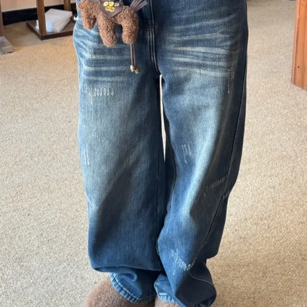（高品质孤品199～369）秋冬复古加绒宽松弯刀牛仔裤显瘦百搭