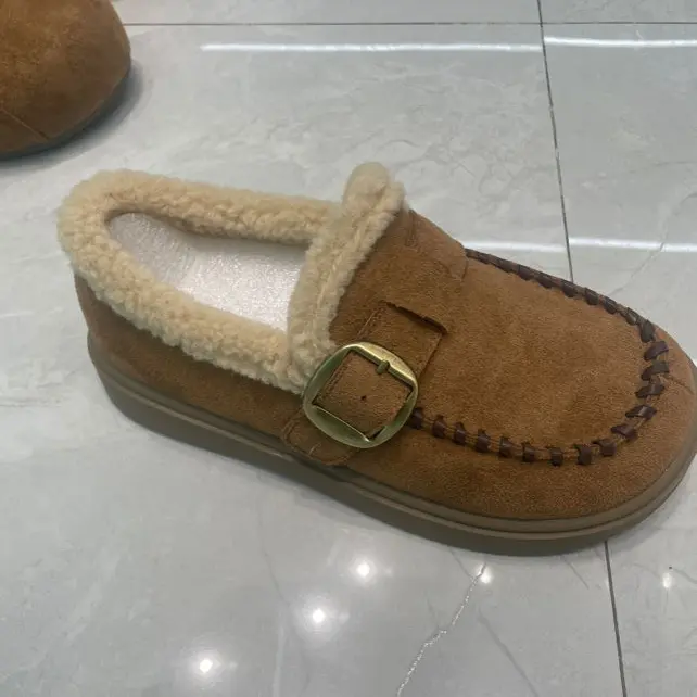 乐福鞋纯色包头胶粘女士单鞋豆豆鞋厚款加绒一脚蹬