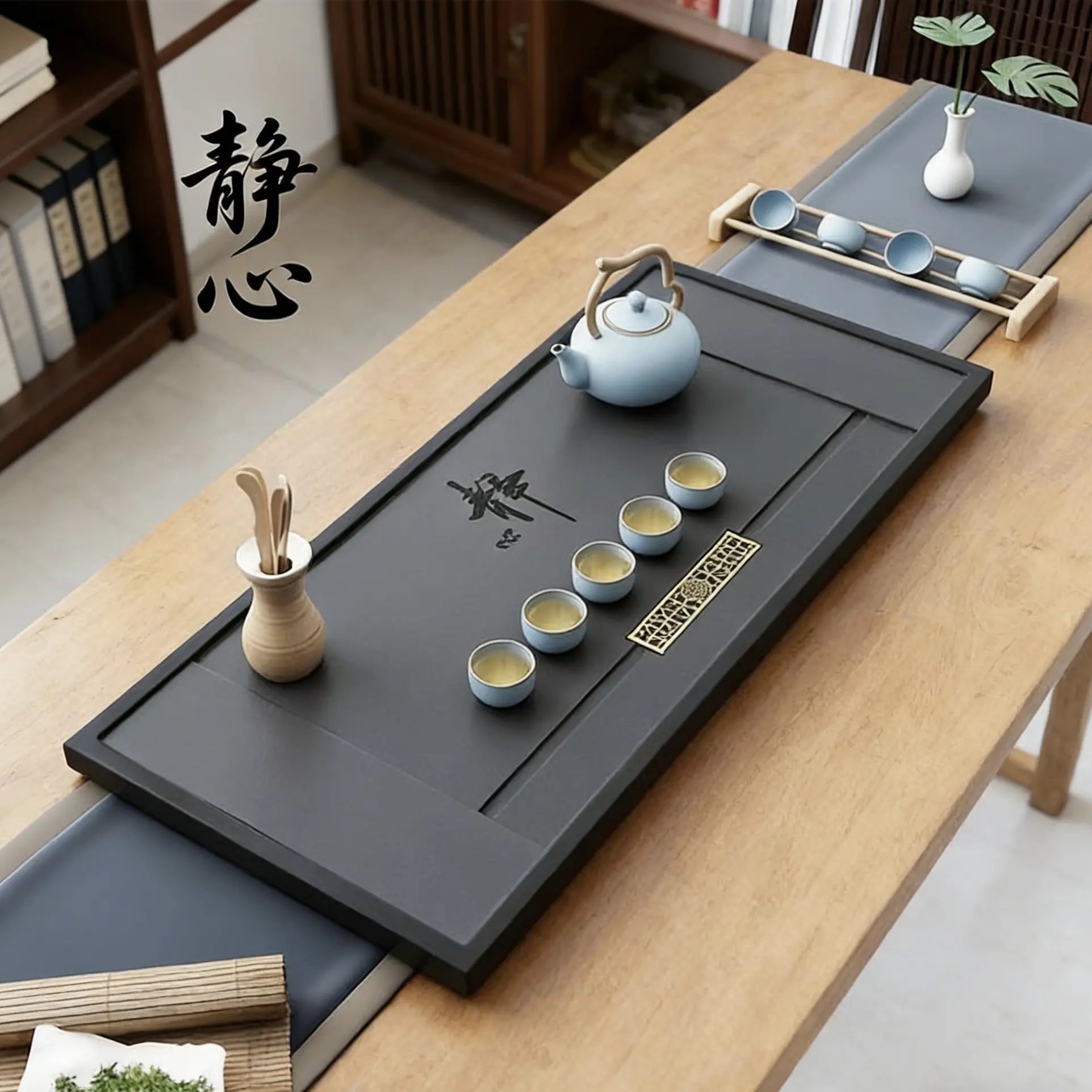 新款静心简约家用阳台办公干湿分离直排下水石茶盘