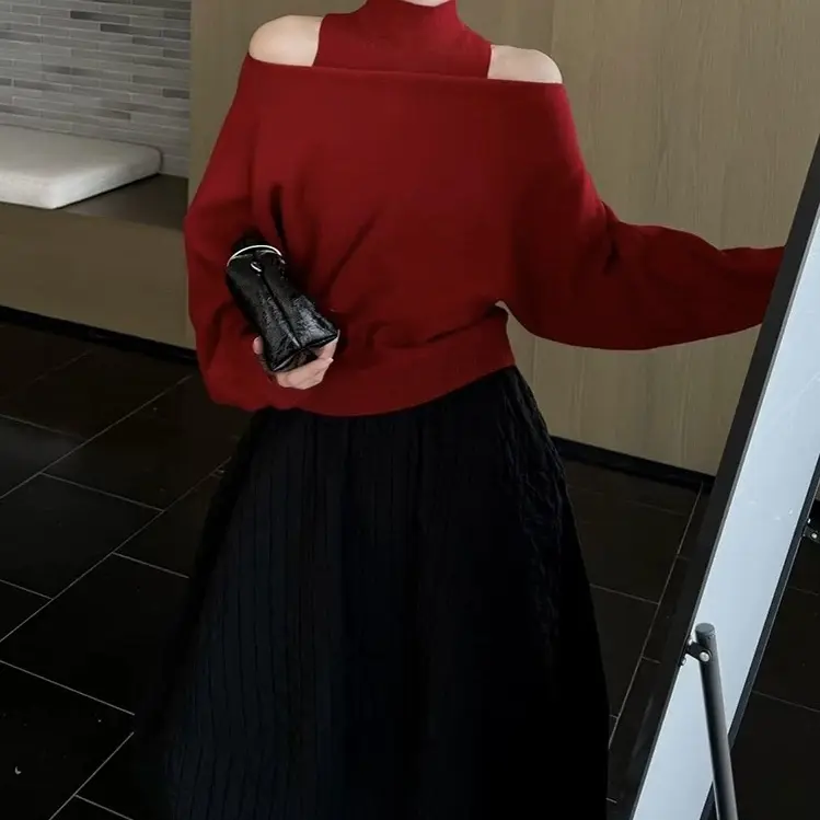 短款时尚半高领针织背心女式显瘦上衣冬季