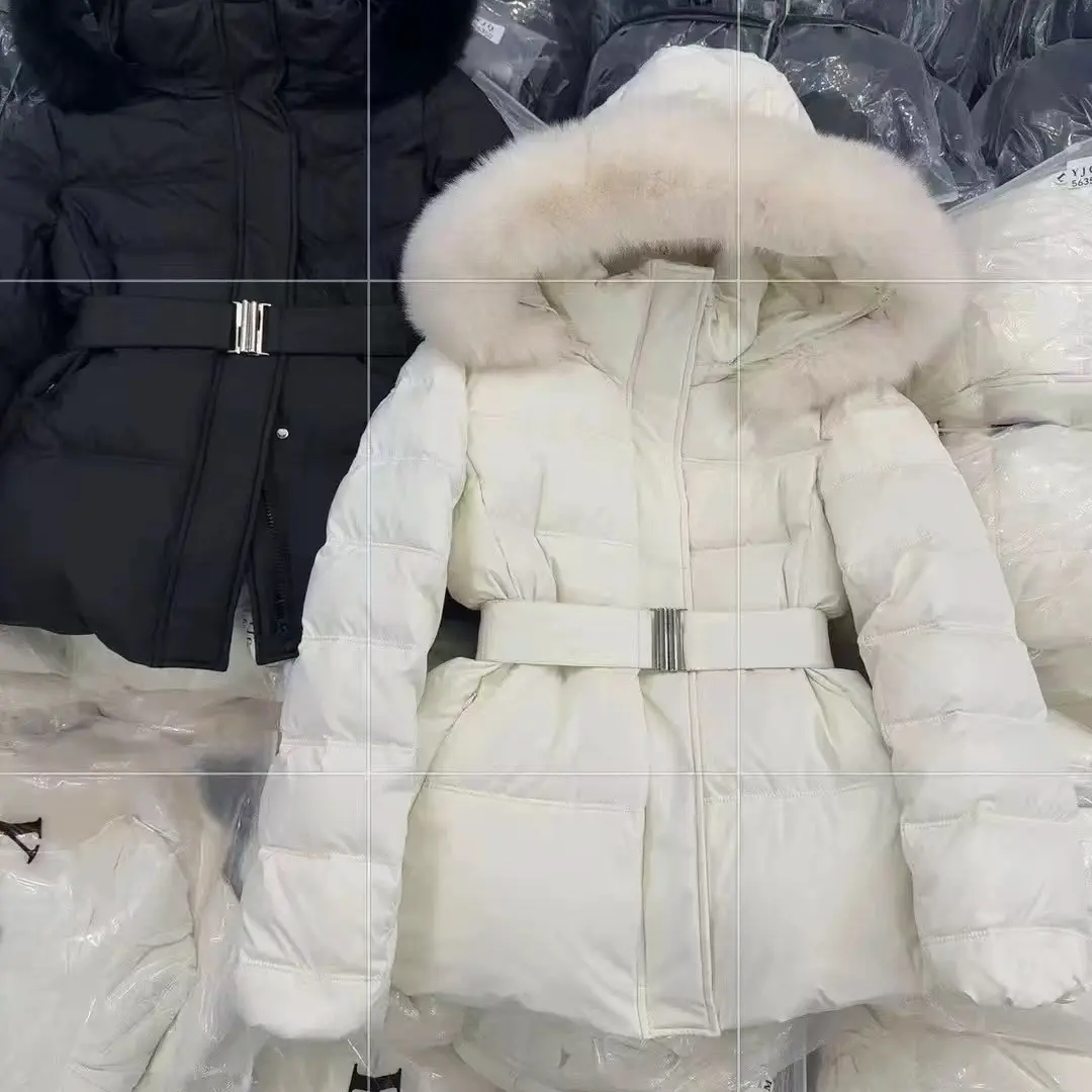 冬季新款加厚收腰显瘦中长款连帽白鸭绒