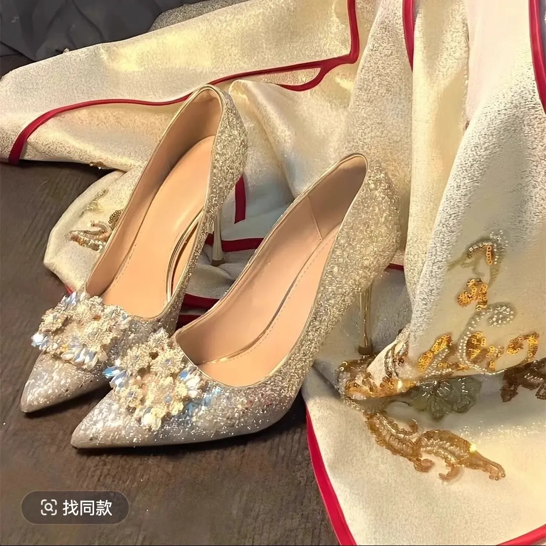 主纱婚鞋禾秀婚纱两穿新娘鞋女2025新款宴会水晶高跟鞋不累脚婚礼