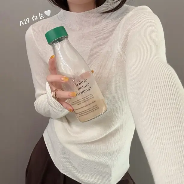 精纺半高领修身长袖针织衫女深灰色时尚显瘦百搭气质打底衫