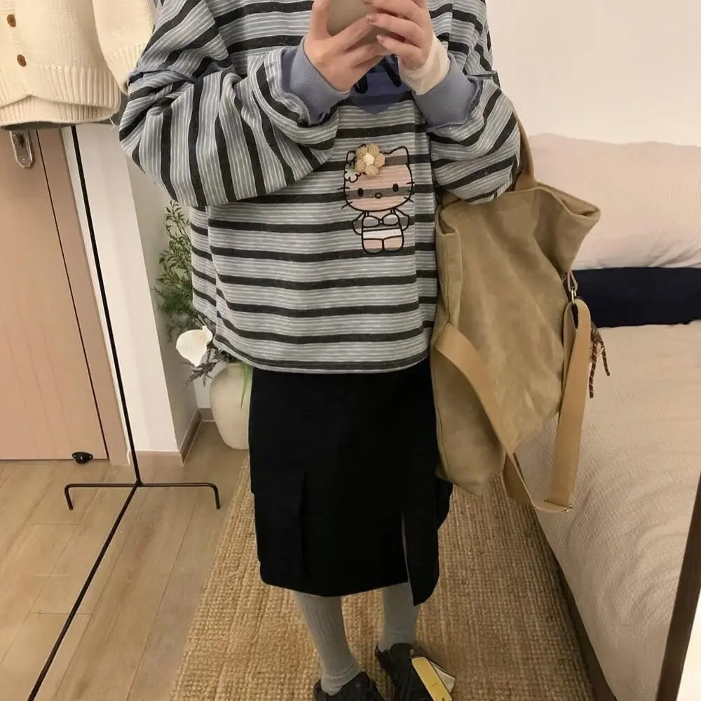 条纹女卡通风kitty猫条纹春秋卫衣休闲衬衫百搭时尚长袖