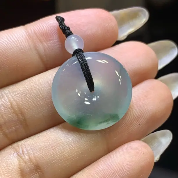 缅甸天然翡翠A货，冰种飘花平安扣肥嘟嘟品相一流，半山半水