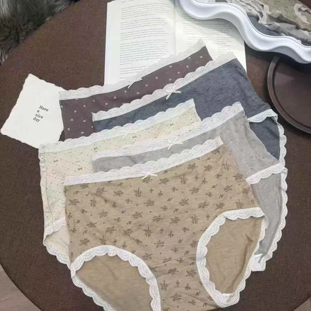 新款女士中高腰磨毛印花亲肤透气舒适大包臀三角内裤