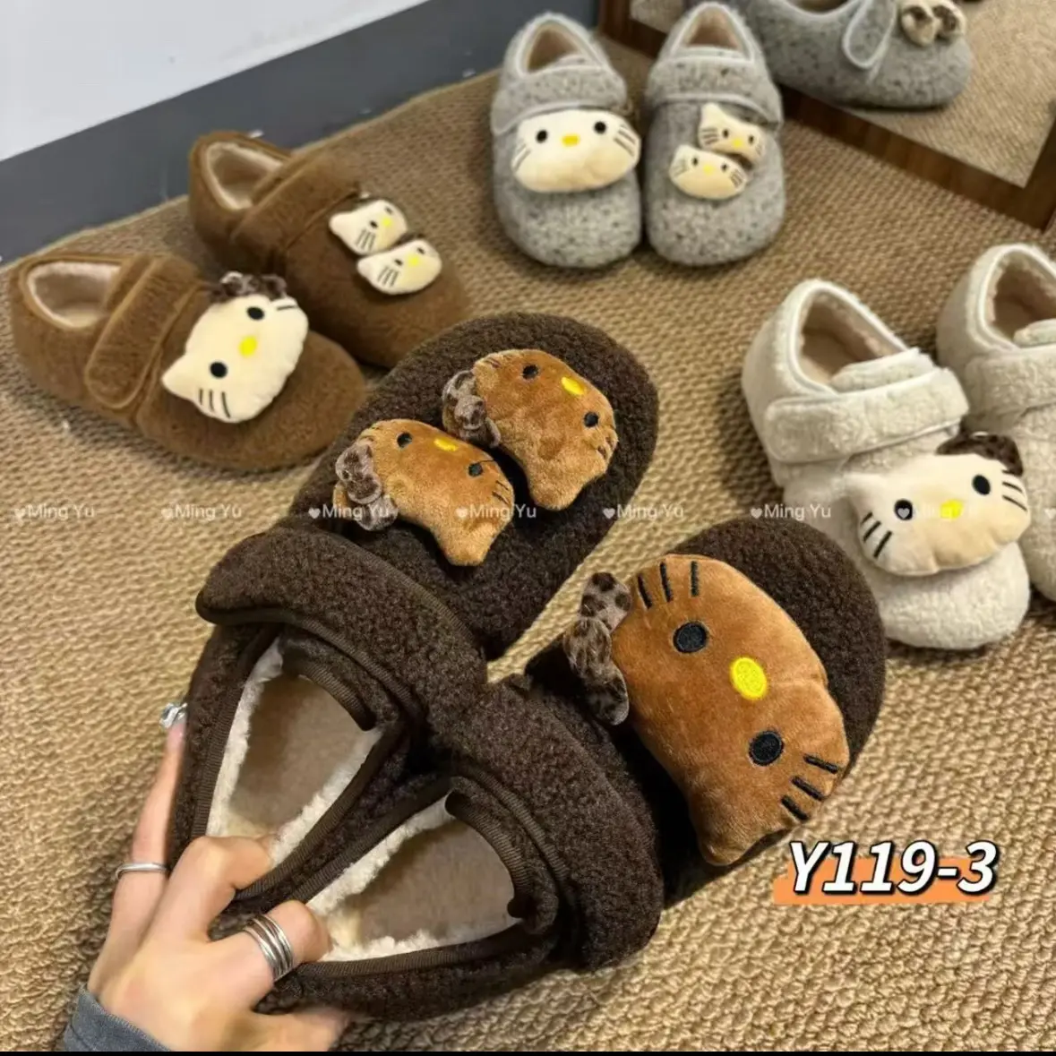 可爱卡通毛毛厚底内增高加绒保暖冬季外穿勃肯棉鞋