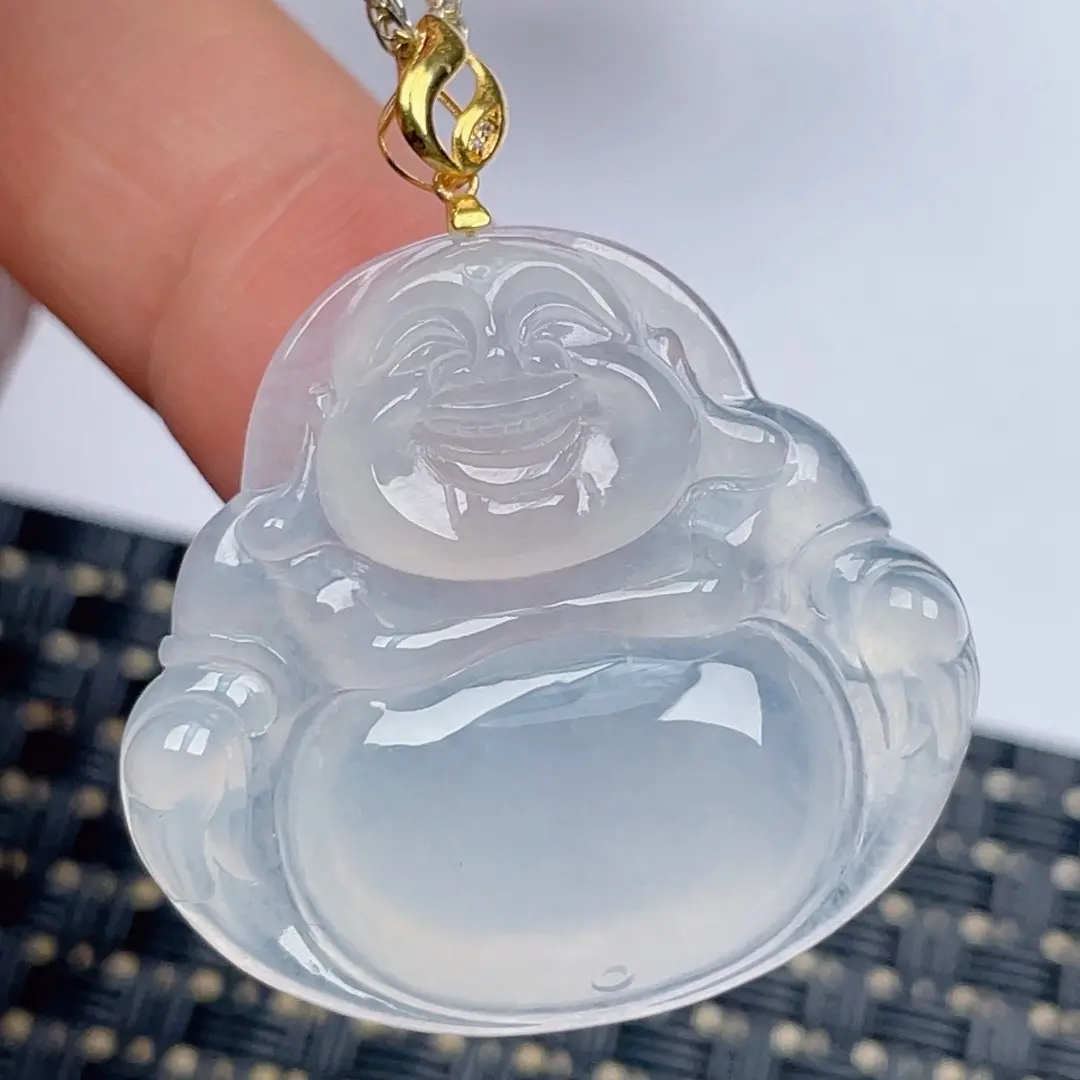 缅甸天然翡翠A货冰种白月光佛公吊坠尺寸32.5×30.3×6