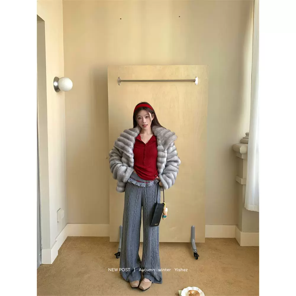 洢社长 冬季大翻领宽松仿水貂毛毛绒绒外套女大衣