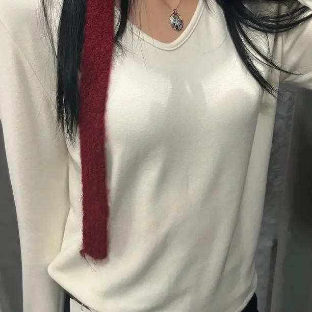 松弛感纯欲显瘦显白百搭V领长袖针织打底衫秋冬款