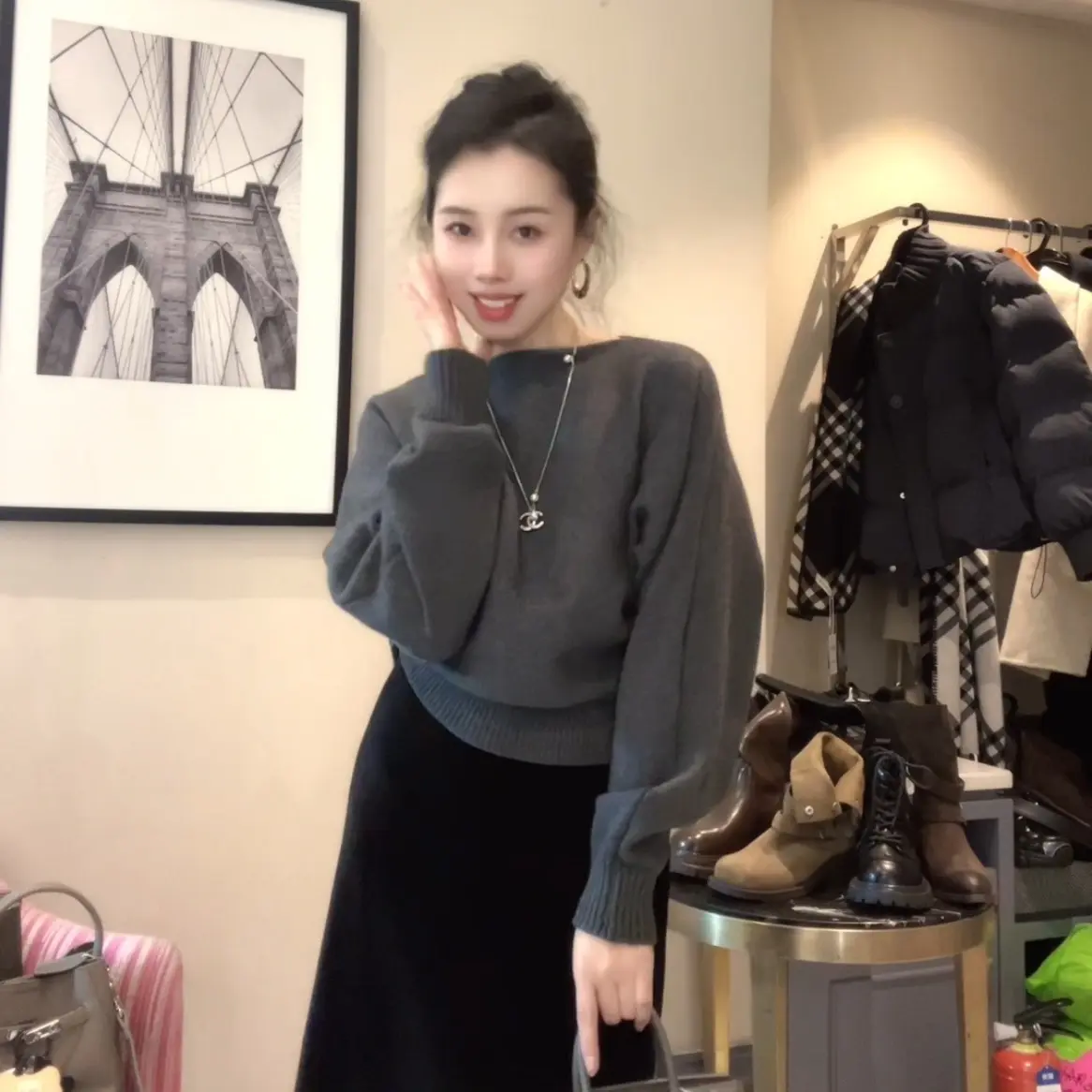 慵懒风针织长袖圆领毛衣秋冬百搭时尚上衣