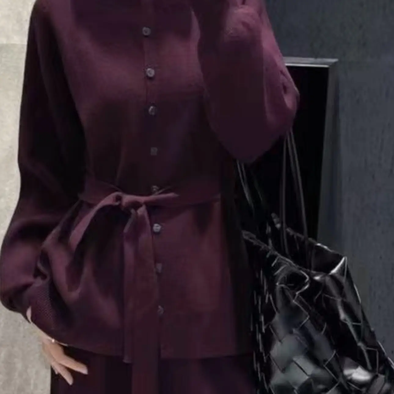 高级感系腰带针织上衣搭配阔腿裤套装