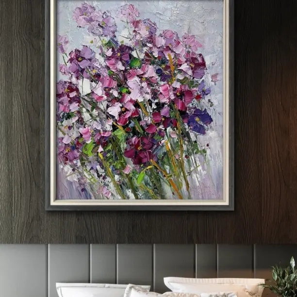 卧室床头装饰画《紫色玫瑰花》50/60油画餐厅玄关客厅卧室书房