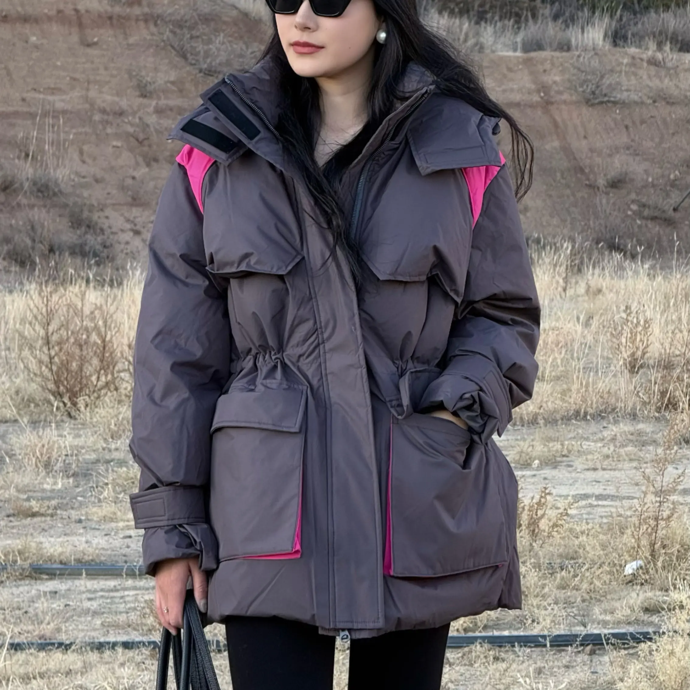 中长款连帽保暖加厚派克服女冬季宽松工装风外套