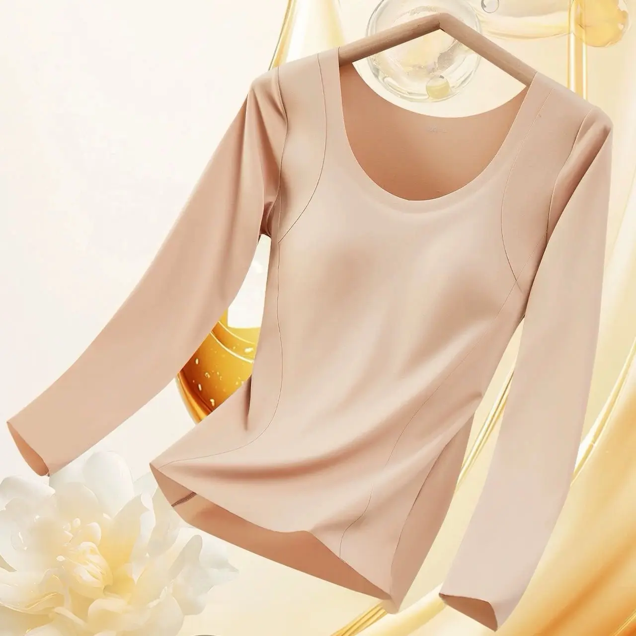 山茶花润肤带杯垫背心保暖打底上衣