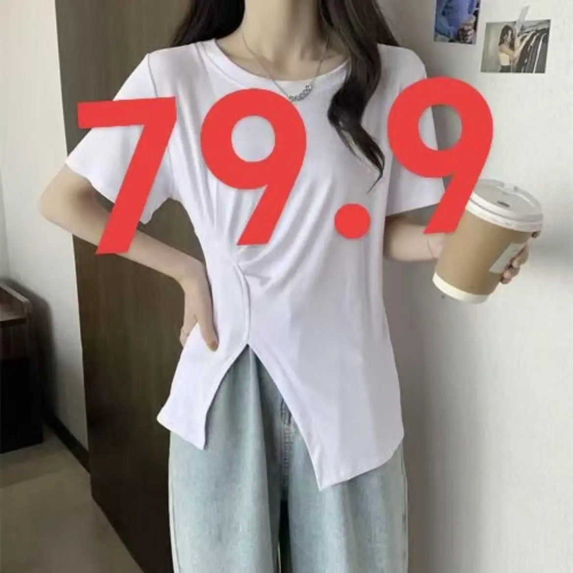 不对称吸汗速干U型领抗皱短袖T恤休闲夏季纯色套装