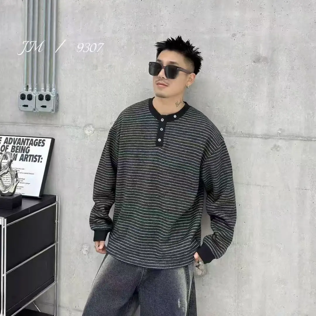 套纹卫衣针织拼接男装透气长袖圆领加绒套头款