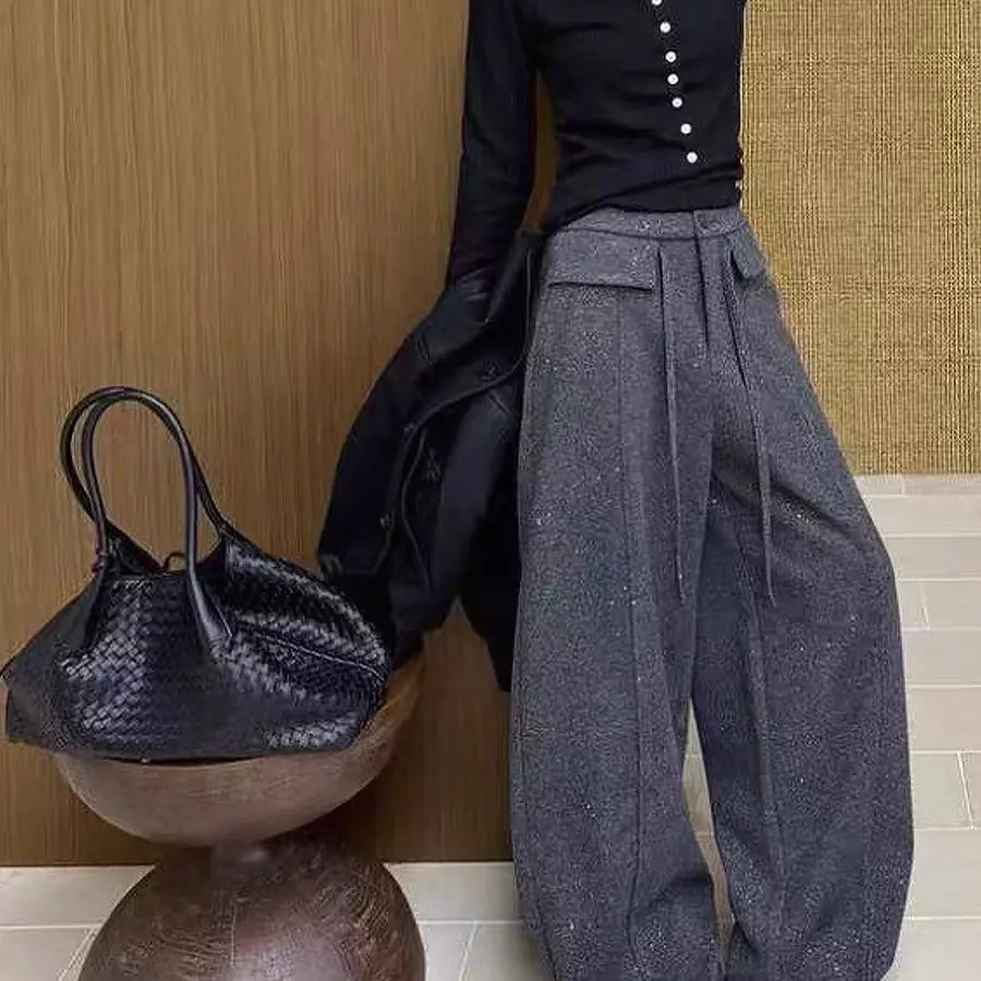 冬季亮闪闪满天星加绒高腰百搭显瘦阔腿弯刀休闲裤