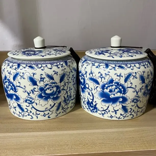 临时链接青花雪花缠枝莲高档中式密封防潮储存多种茶叶罐