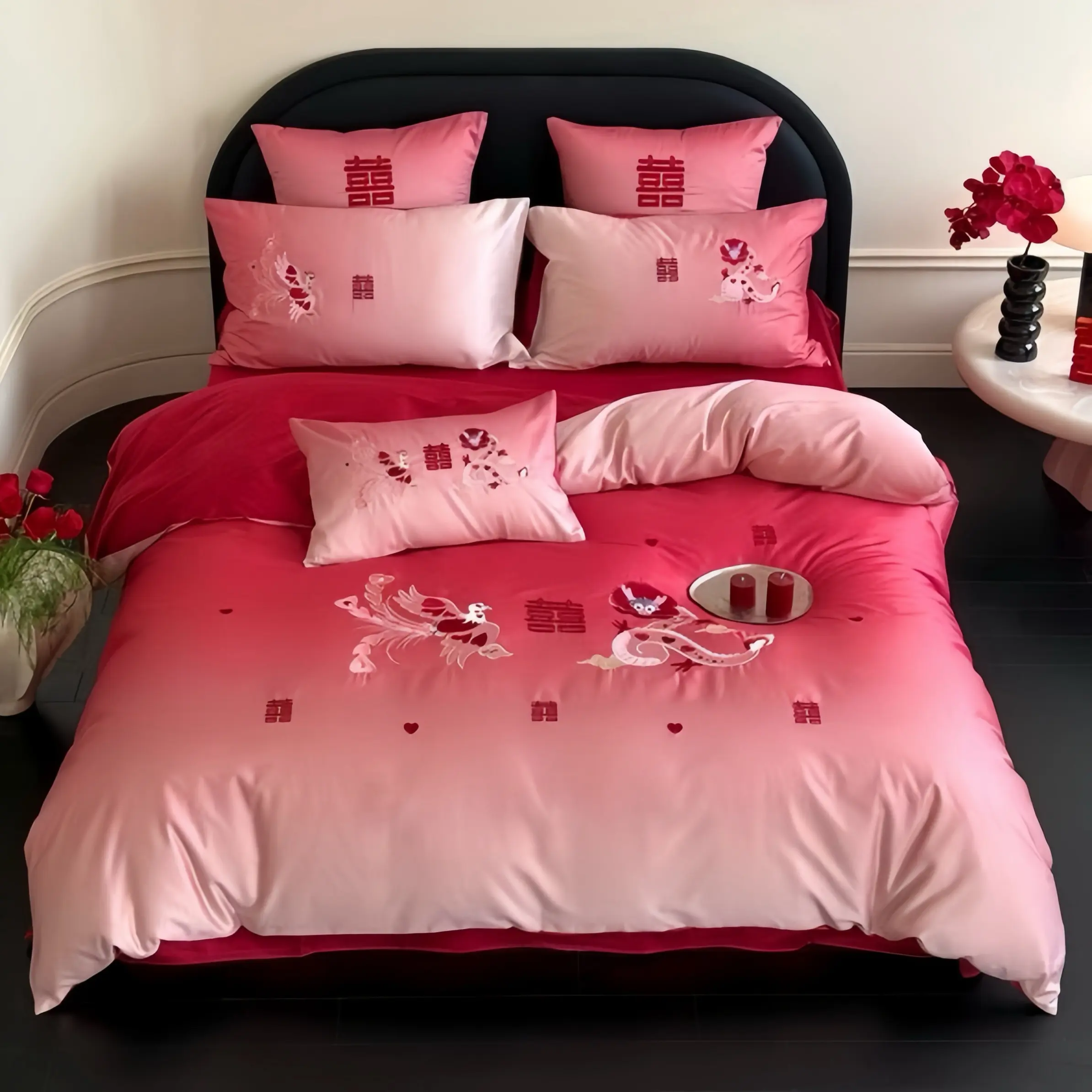 （小美满）新中式床品套件婚庆高档磨毛被套全棉床上用品床单被罩