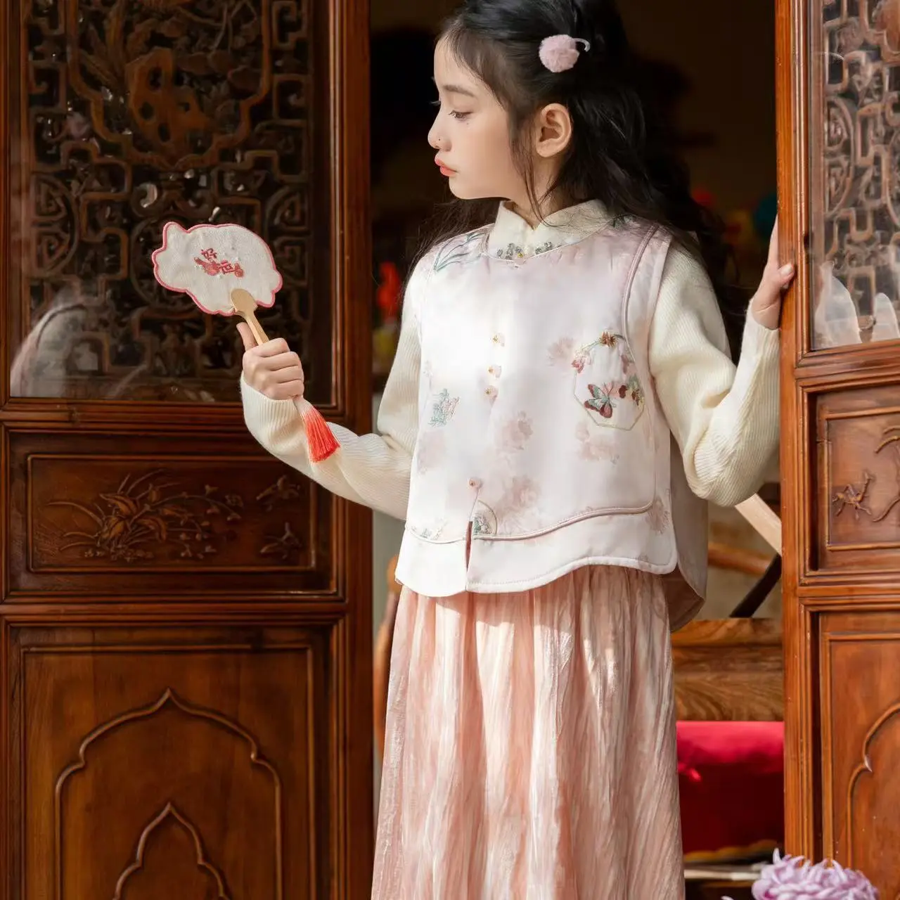 馨衣尚刺绣马甲三件套裙88101粉