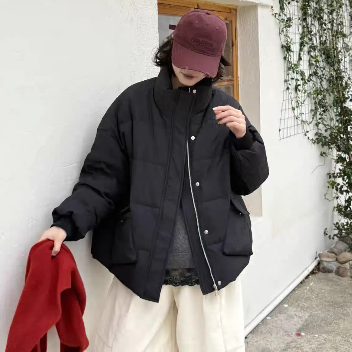 冬季韩版宽松显瘦立领抽绳保暖白鸭绒女时尚百搭外套短款休闲