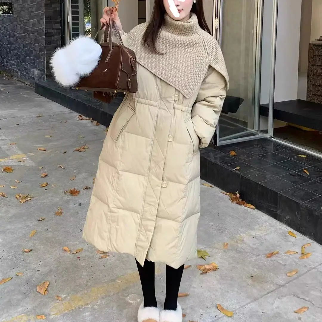 梦小小女装2025冬韩系针织围脖披肩女冬季新款时尚百搭羽绒服外套