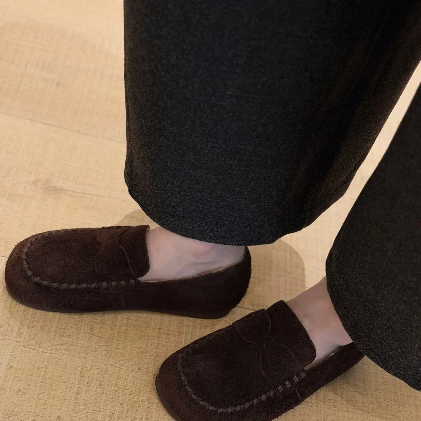 一脚蹬3cm圆头秋季豆豆鞋乐福鞋鞋子单鞋帆布鞋