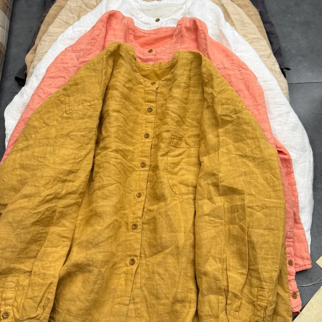 植物染色砂洗纯汉麻双层上衣宽松圆领女士开衫忆宿休闲百搭春秋冬