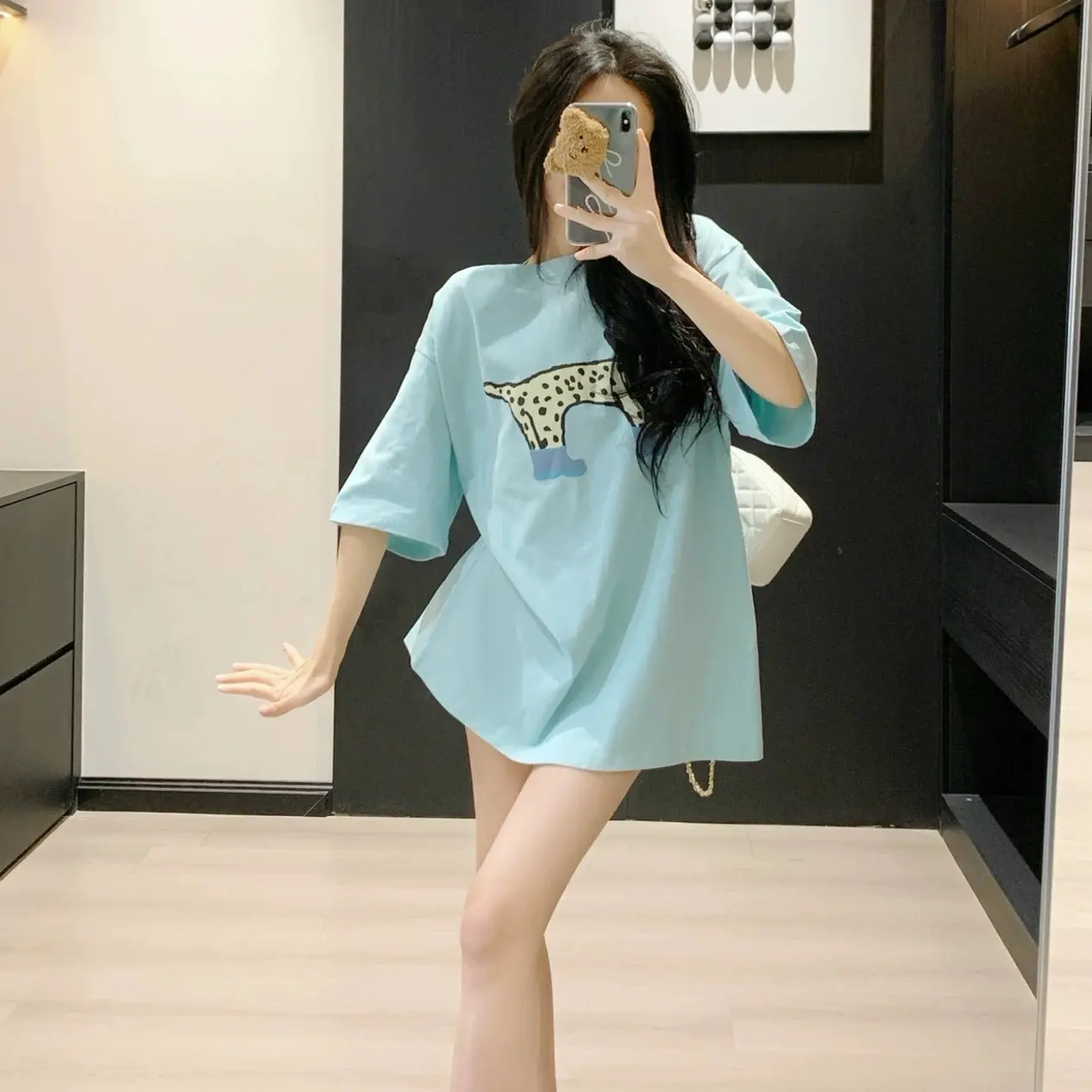 印花吸汗短袖烫印中长款圆领T恤韩版半袖百搭