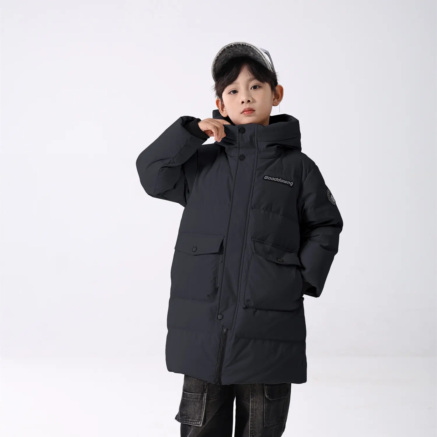 （85300）90%鸭绒羽绒服防风中性长款加厚中长款儿童