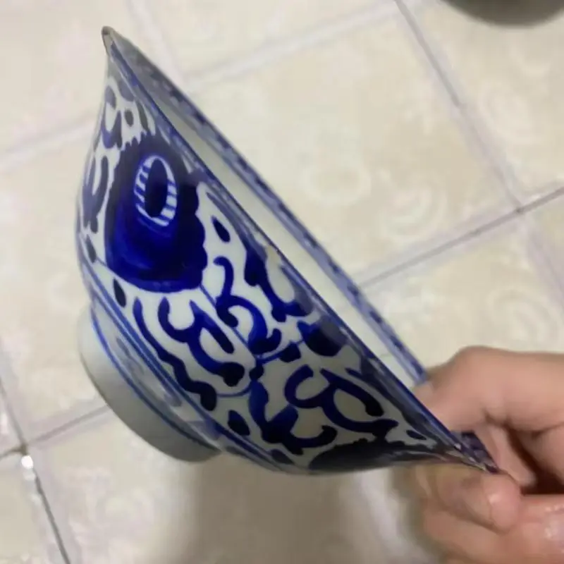 青花瓷碗中式家用骨瓷高脚米饭碗面碗仿古碗