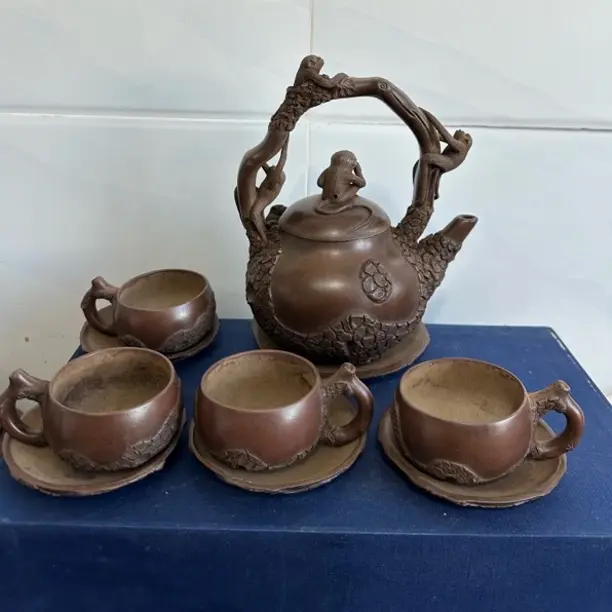 全手工紫泥五代封候套装壶！容量壶／杯500/80毫升左右，独孔设计。