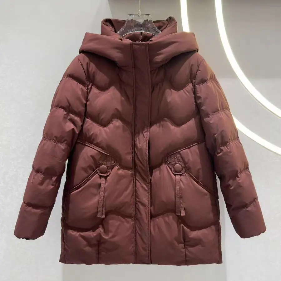 中老年妈妈冬季连帽宽松大码加厚保暖棉服外套休闲时尚女装棉袄90