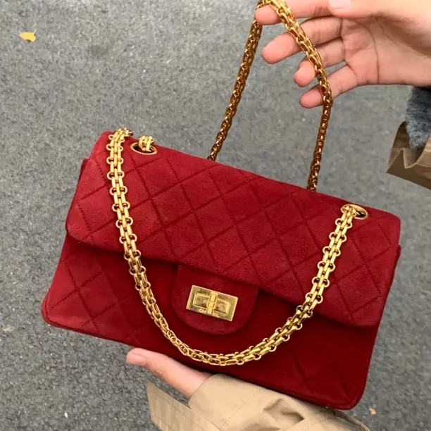 95新 Chanel/香奈儿 香奈儿红色丝绒2.55斜挎包