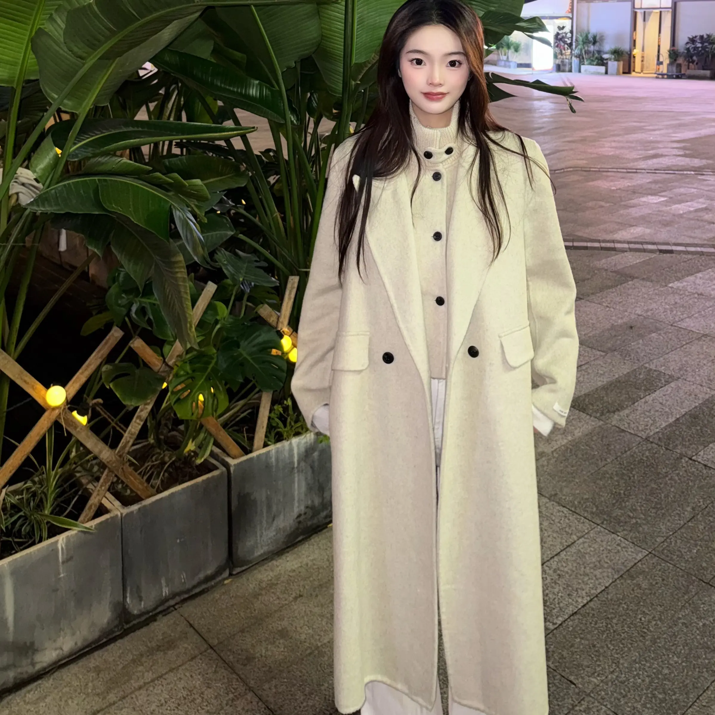 【方糖西装】秋冬立领长款西装两件套显瘦气质澳毛大衣外套女