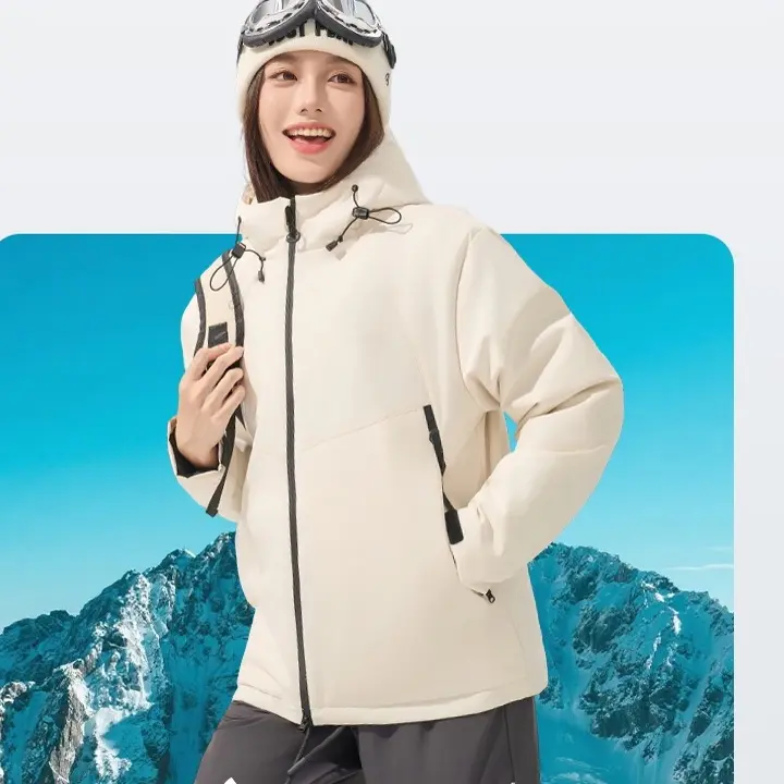 防水冲锋服夹克户外运动连帽外套白鸭绒防风加绒休闲女款