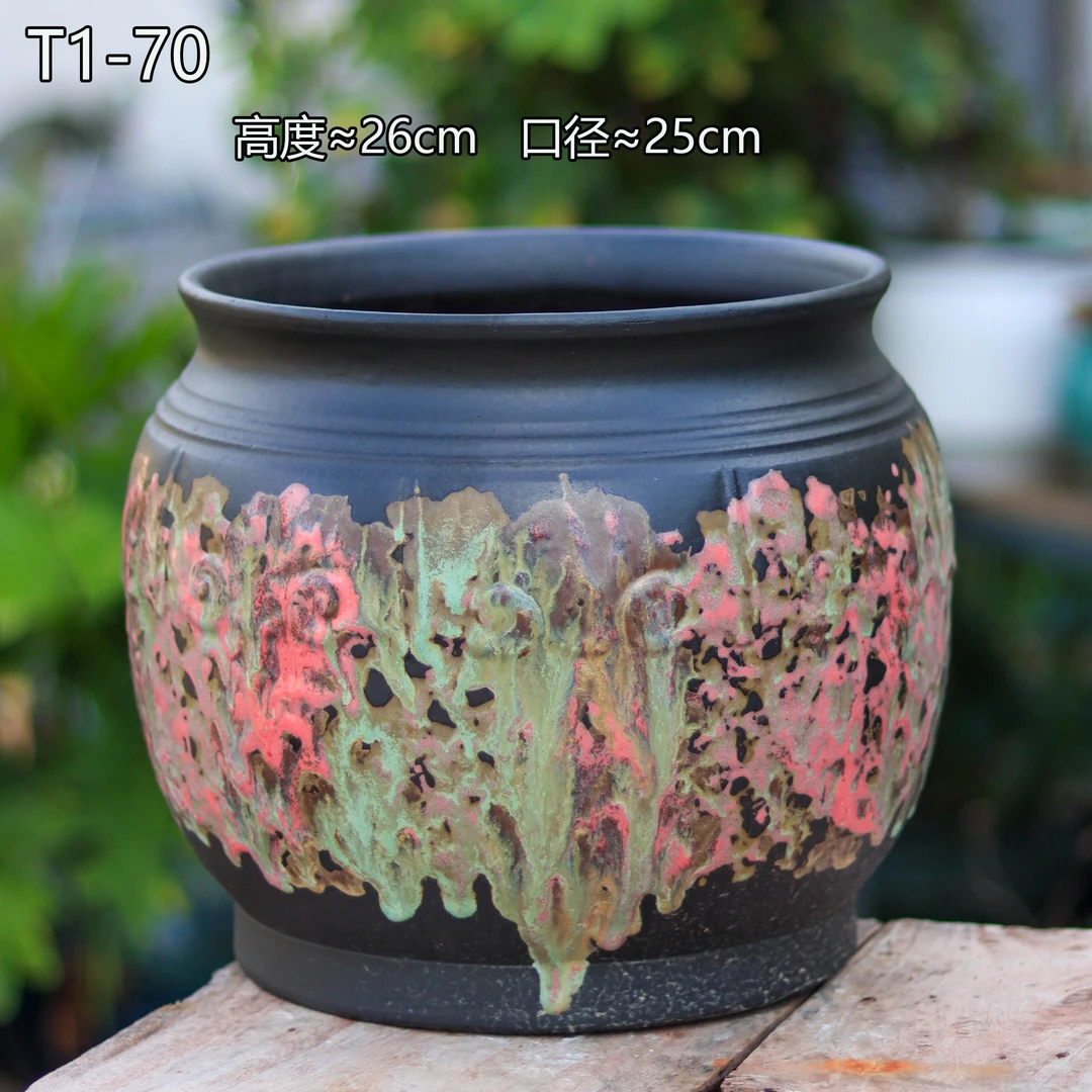 017大口径复古透气陶土花盆家用客厅绿植盆景蝴蝶兰专用花盆