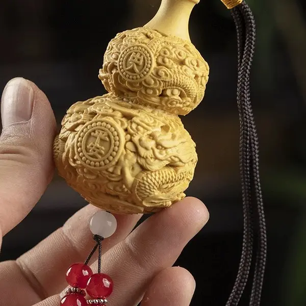 黄杨木双龙葫芦把件