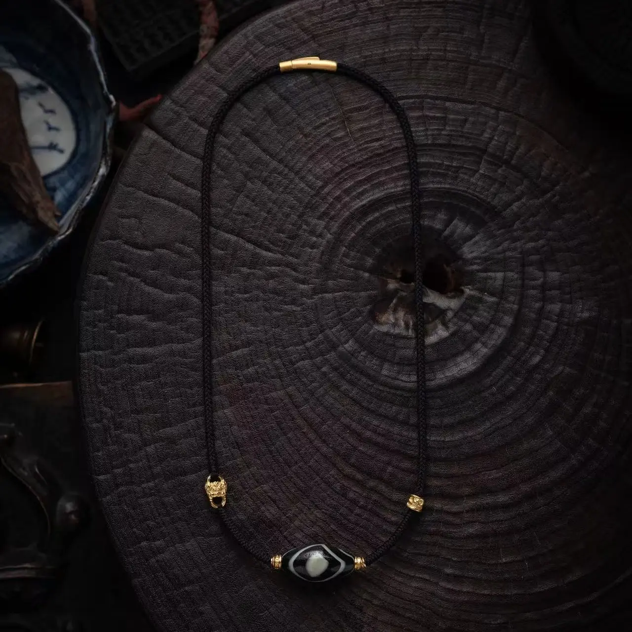 三眼天珠唐八棱锁骨项链