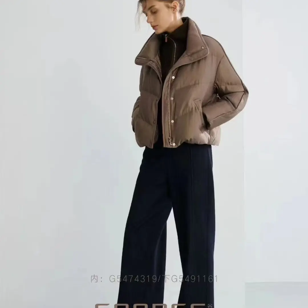 女士冬季短款立领鹅绒服时尚休闲花苞型保暖显瘦外套