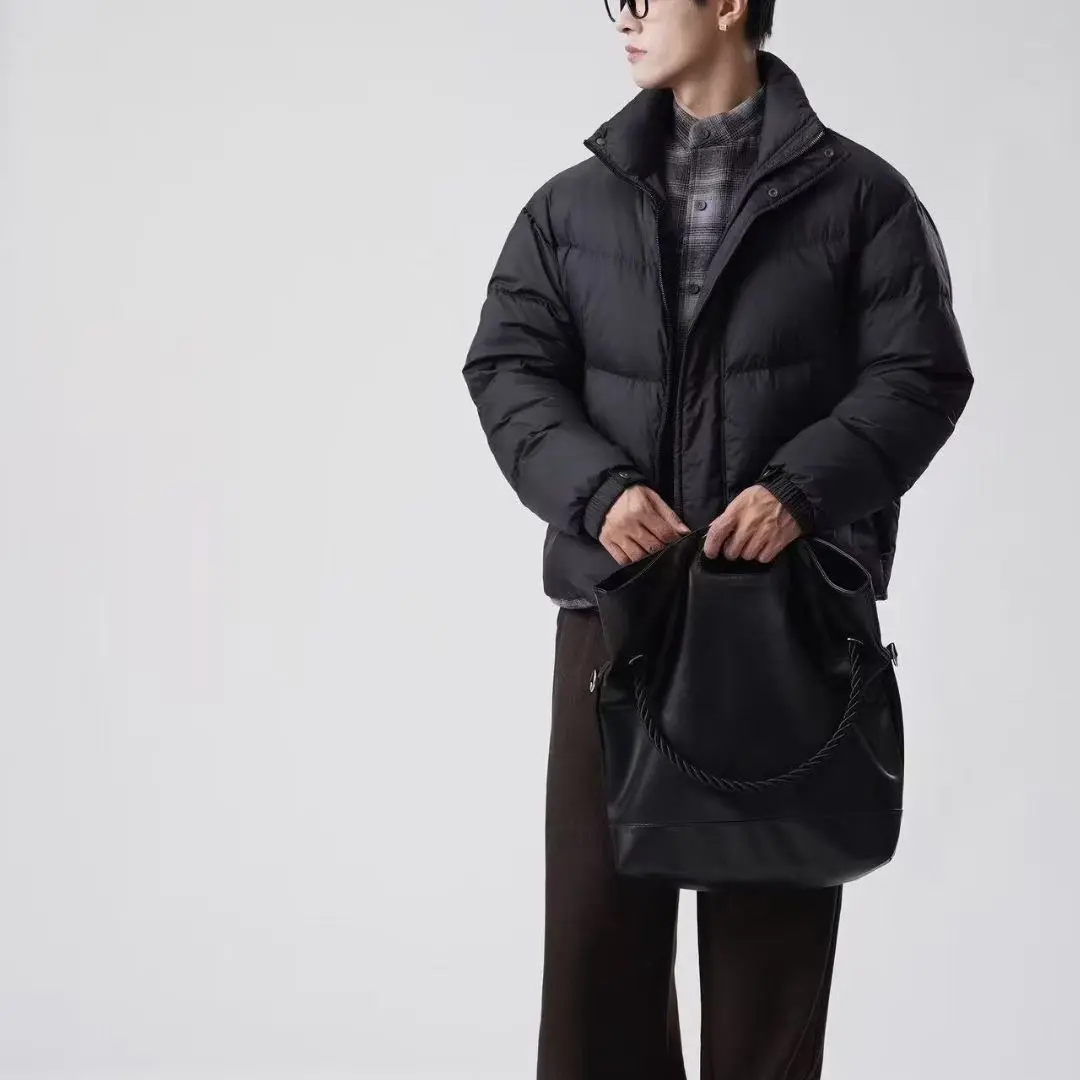 冬季美式复古云梯立领白鸭绒保暖宽松潮流休闲男士连帽羽绒外套