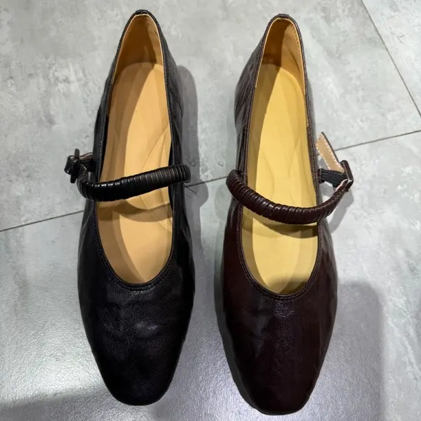 时尚百搭方头秋季真皮浅口低跟玛丽珍单鞋