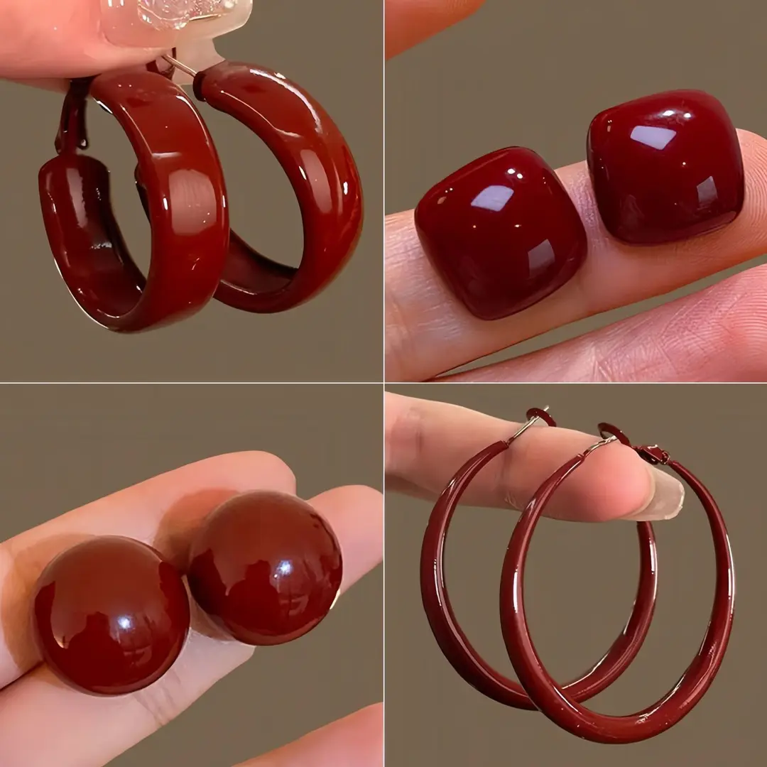 合金耳饰 法式轻奢小众复古洋气显白耳钉耳环女爆款耳饰红色耳环