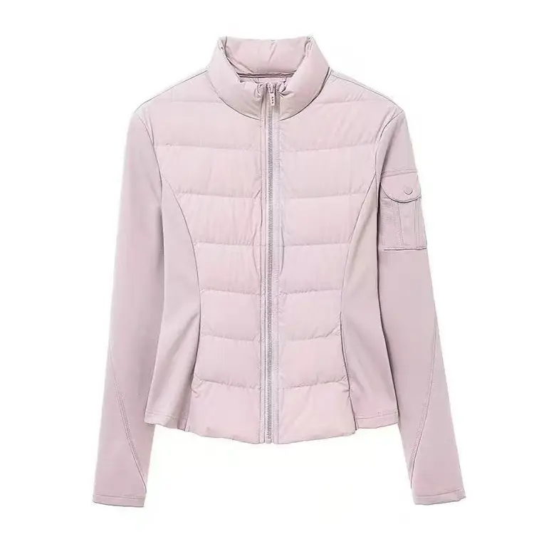 lu风排骨轻薄修身女立领短款运动户外保暖显瘦拼接瑜伽服外套