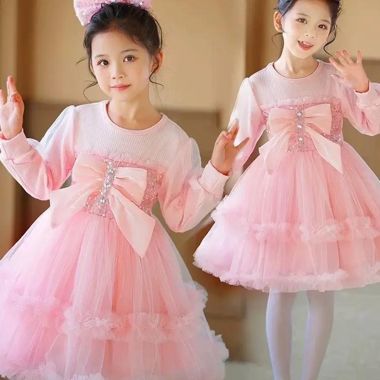 741哈哈家 女童春秋新款洋气超仙时髦重工公主裙连衣裙礼服裙